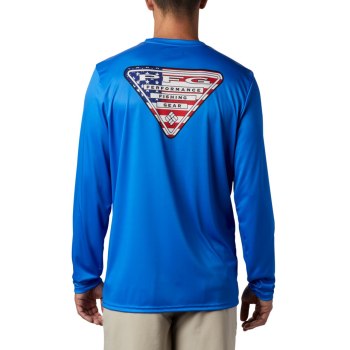 Columbia Muške Majice S Kapuljačom - PFG Terminal Tackle Country Triangle Long Sleeve Plave | BQNF-8